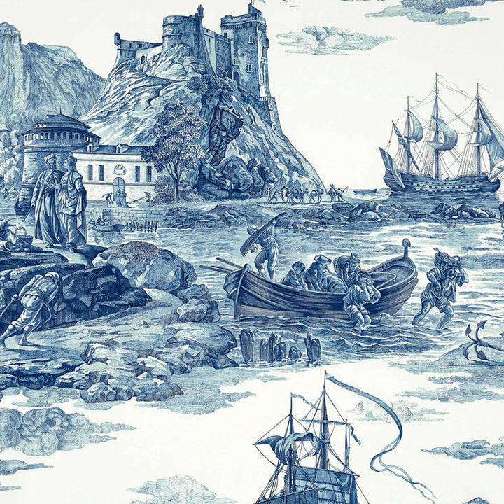 Marine Toile Indigo 176161 by Schumacher Fabric Schumacher Fabric Marine Toile Indigo 176161Fabric COTTON 100% SWITZERLAND </p><p>Repeat: H: HORZ. 38" (97CM), V: VERT. 75" (191CM) 53 - Fabric Carolina -