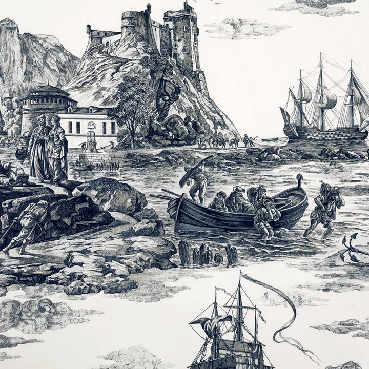 Marine Toile Black 176162 by Schumacher Designer Fabric Schumacher-Classics 100% Cotton - Horizontal: 38 and Vertical: 75 53 - Swanky Fabrics -