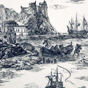 Marine Toile Black 176162 by Schumacher Designer Fabric