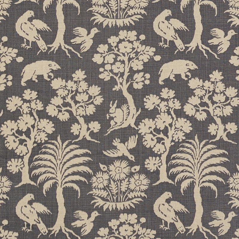 Woodland Silhouette Steel 176175 by Schumacher Designer Fabric Schumacher-Classics 100% Linen Wyzenbeek 30,000 Horizontal: 13.5 and Vertical: 18 54 - Swanky Fabrics -