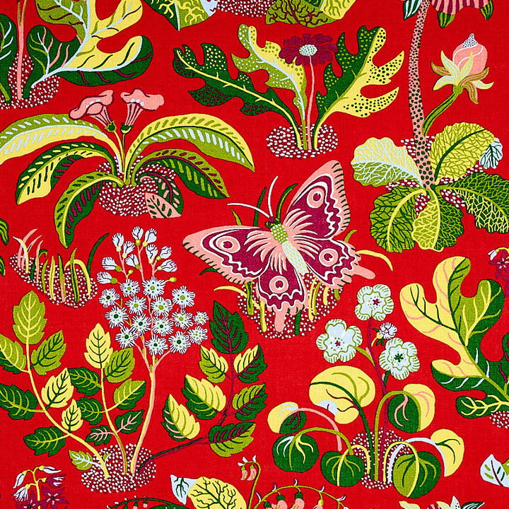 Exotic Butterfly Red 176180 by Schumacher Designer Fabric Good Vibrations LINEN 100% UNITED KINGDOM </p><p>Repeat: Horizontal: 26 1/2" (67CM) and Vertical: 31" (79CM) 54.5 - Swanky Fabrics -