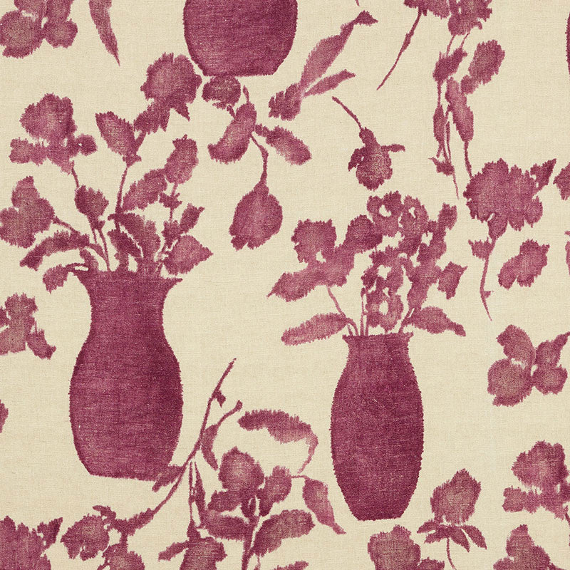 Hugo Floral Fuchsia 176240 by Schumacher Designer Fabric Good Vibrations JUTE 58% LINEN 42% ITALY MARTINDALE 10,000 </p><p>Repeat: Horizontal: 27" (69CM) and Vertical: 38" (97CM) 54.5 - Swanky Fabrics -
