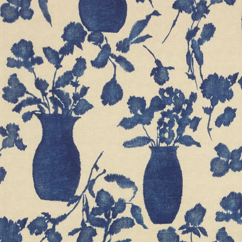 Hugo Floral Indigo 176241 by Schumacher Designer Fabric Good-Vibrations 58% Jute, 42% Linen Martindale 10,000 Horizontal: 27 and Vertical: 38 54.5 - Swanky Fabrics -