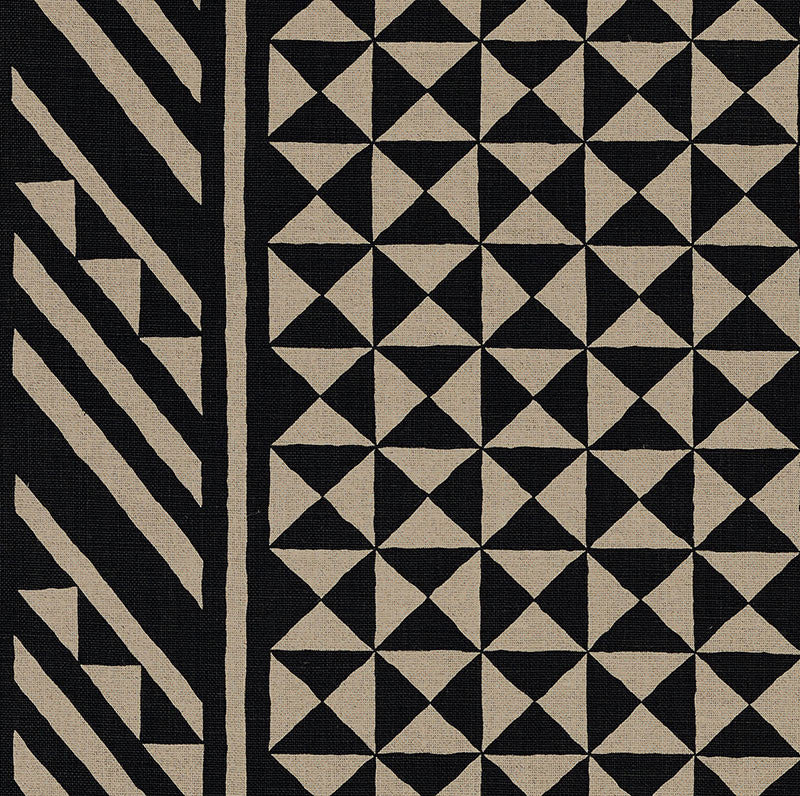 Nuba Black On Natural 176300 by Schumacher Designer Fabric Tribal Chic LINEN 100% UNITED STATES OF AMERICA </p><p>Repeat: Horizontal: 54" (137CM) and Vertical: 32" (81CM) 54 - Swanky Fabrics -