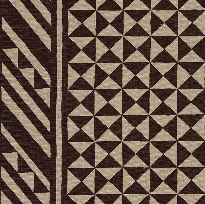Nuba Brown On Natural 176301 by Schumacher Designer Fabric Tribal Chic LINEN 100% UNITED STATES OF AMERICA </p><p>Repeat: Horizontal: 54" (137CM) and Vertical: 32" (81CM) 54 - Swanky Fabrics -