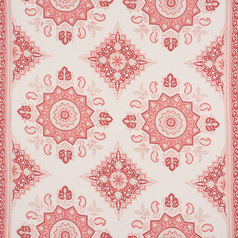 Montecito Medallion Faded Red 176483 by Schumacher Fabric Schumacher Fabric Montecito Medallion Faded Red 176483Fabric LINEN 100% CHINA </p><p>Repeat: H: HORZ. 54" (137CM) , V: VERT. 25 1/4" (64CM) 54 - Fabric Carolina -