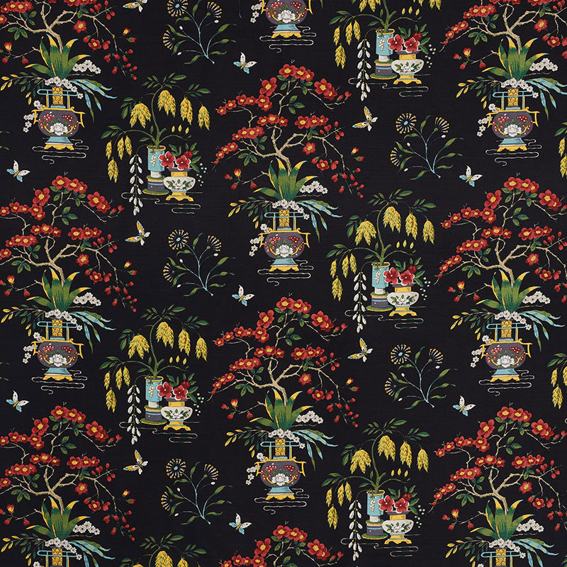 Ming Vase Black 176730 by Schumacher Designer Fabric SCHUMACHER CLASSICS II LINEN 61% COTTON 39% UNITED KINGDOM </p><p>Repeat: Horizontal: 18" (46CM) and Vertical: 19" (48CM) 54 - Swanky Fabrics -