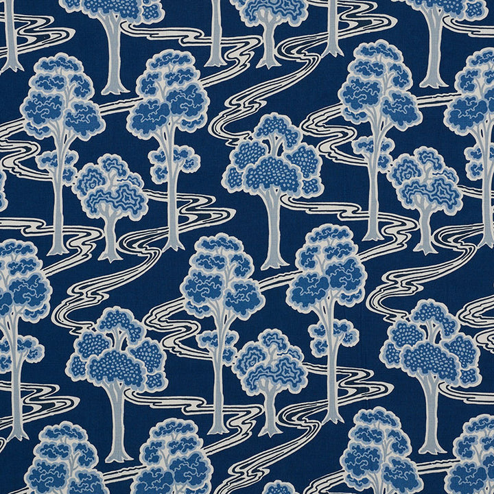 Tree River Blue 176741 by Schumacher Designer Fabric Schumacher-Classics 100% Linen - Horizontal: 13.5 and Vertical: 29 54 - Swanky Fabrics -