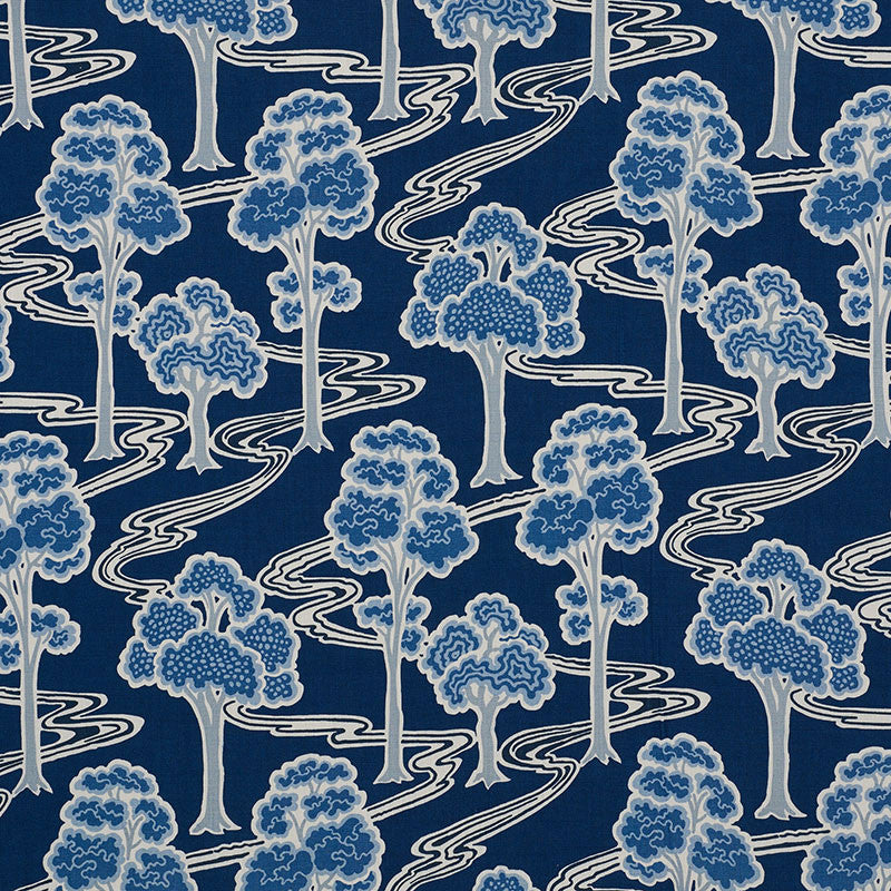 Tree River Blue 176741 by Schumacher Designer Fabric SCHUMACHER CLASSICS II LINEN 100% UNITED KINGDOM </p><p>Repeat: Horizontal: 13 1/2" (34CM) and Vertical: 29" (74CM) 54 - Swanky Fabrics -