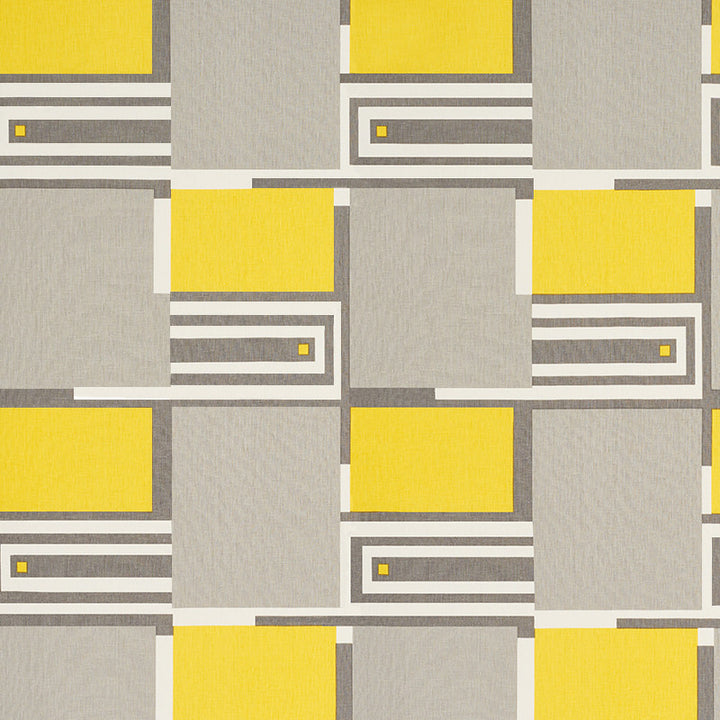 Design 101 Grey & Yellow 176860 by Schumacher Designer Fabric Applied-Architecture 100% Linen Wyzenbeek 15,000 Horizontal: 24.25 and Vertical: 30 53.5 - Swanky Fabrics -