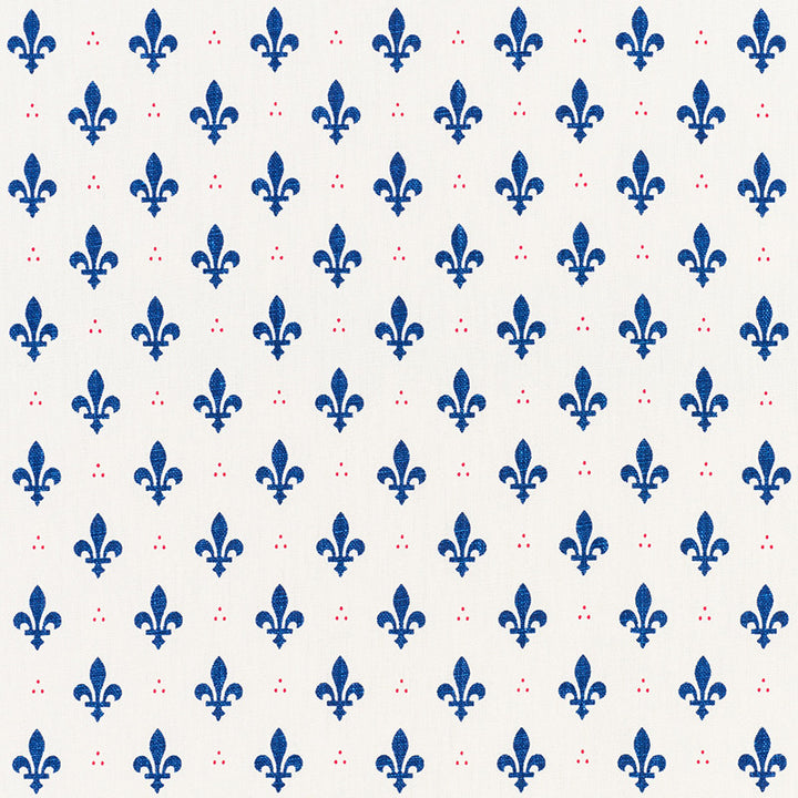 Fleur De Lis Bleu & Rouge 176961 by Schumacher Designer Fabric French-Revolution 100% Linen Wyzenbeek 15,000 Horizontal: 2 and Vertical: 2.5 54 - Swanky Fabrics -