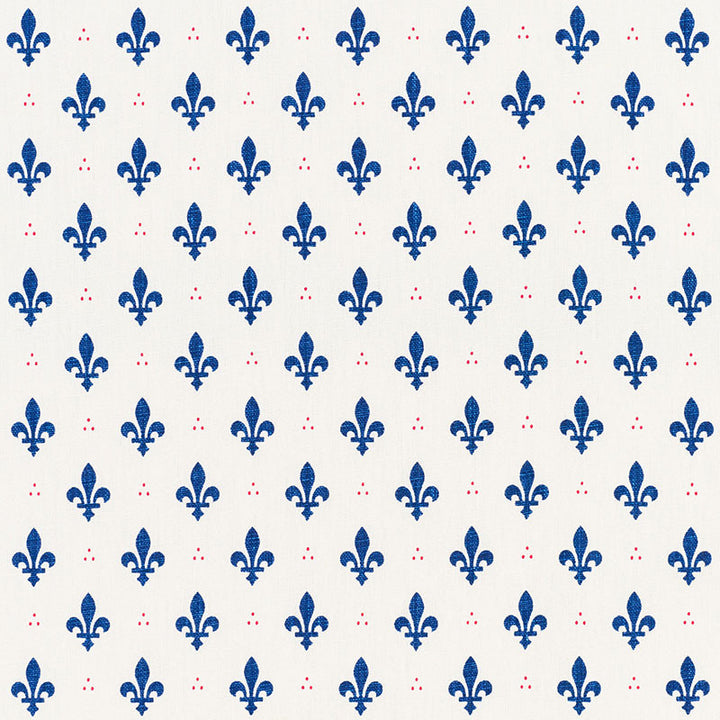 Fleur De Lis Bleu & Rouge 176961 by Schumacher Fabric Schumacher Fabric Fleur De Lis Bleu & Rouge 176961Fabric LINEN 100% BELGIUM </p><p>Repeat: H: HORZ. 2" (5CM) , V: VERT. 2 1/2" (6CM) 54 - Fabric Carolina -