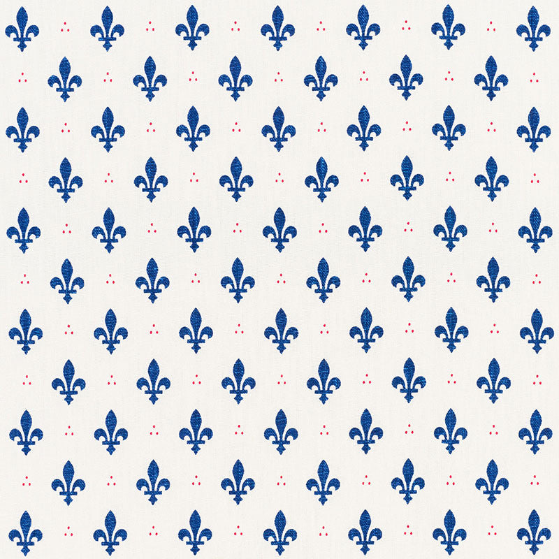 Fleur De Lis Bleu & Rouge 176961 by Schumacher Designer Fabric FRENCH REVOLUTION LINEN 100% BELGIUM WYZENBEEK 15,000 </p><p>Repeat: Horizontal: 2" (5CM) and Vertical: 2 1/2" (6CM) 54 - Swanky Fabrics -