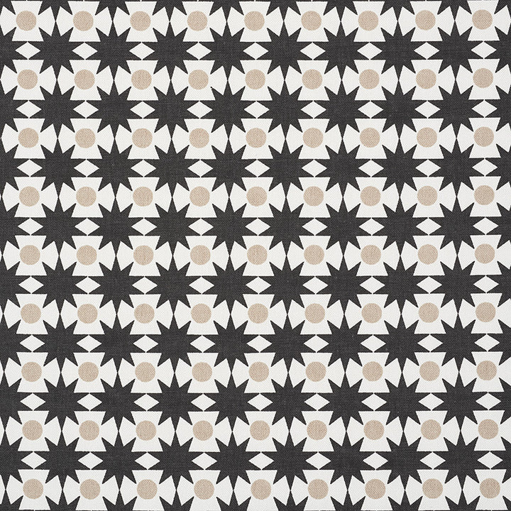 Cosmos Black & Sand 177063 by Schumacher Designer Fabric Prints-By-Studio-Bon 100% Cotton - Horizontal: 1 and Vertical: 1.25 54 - Swanky Fabrics -
