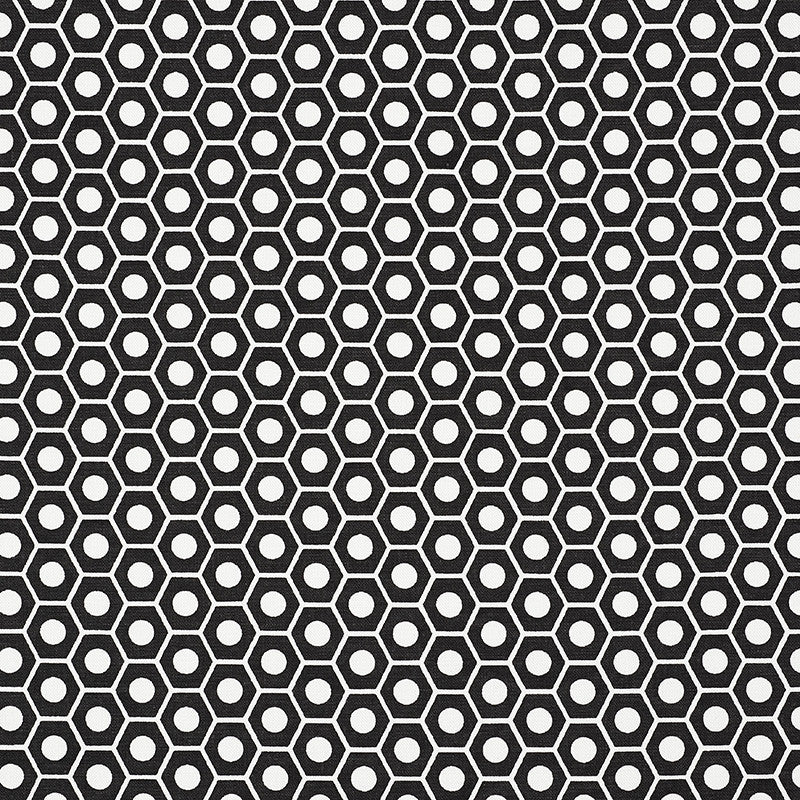 Queen B Black 177078 by Schumacher Designer Fabric Prints-By-Studio-Bon 100% Cotton - Horizontal: 1.25 and Vertical: 3/4- 54 - Swanky Fabrics -