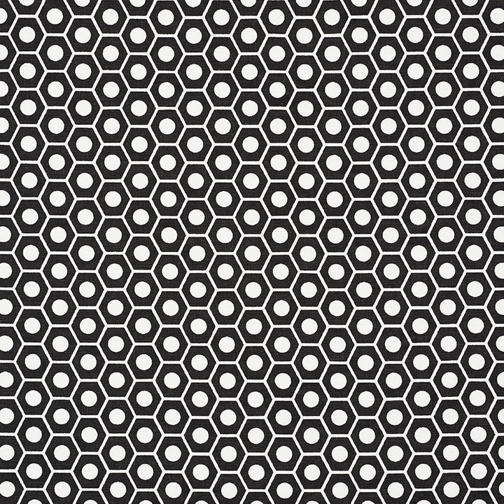 Queen B Black 177078 by Schumacher Designer Fabric Prints-By-Studio-Bon 100% Cotton - Horizontal: 1.25 and Vertical: 3/4- 54 - Swanky Fabrics -