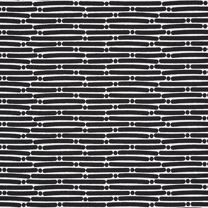 Dot Dash Black 177105 by Schumacher Designer Fabric Prints-By-Studio-Bon 100% Cotton - Horizontal: 9 and Vertical: 1.5 53.75 - Swanky Fabrics -