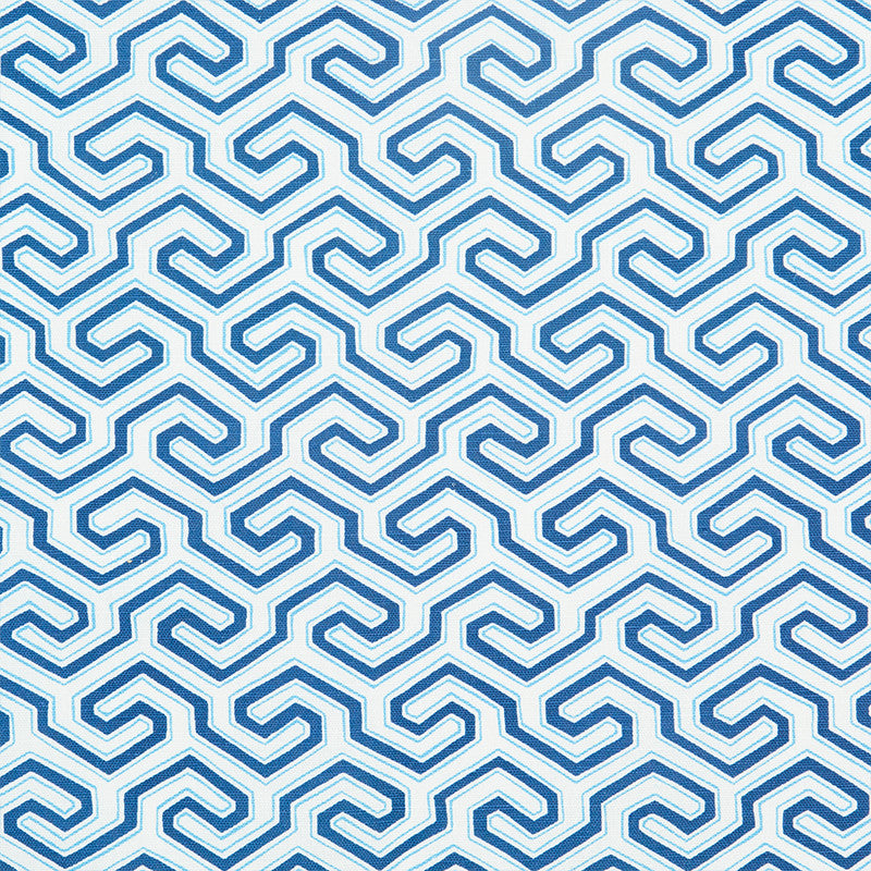 Ming Fret Print Blue 177280 by Schumacher Designer Fabric Orient-Express 50% Linen, 50% Cotton - Horizontal: 4.25 and Vertical: 3 54 - Swanky Fabrics -