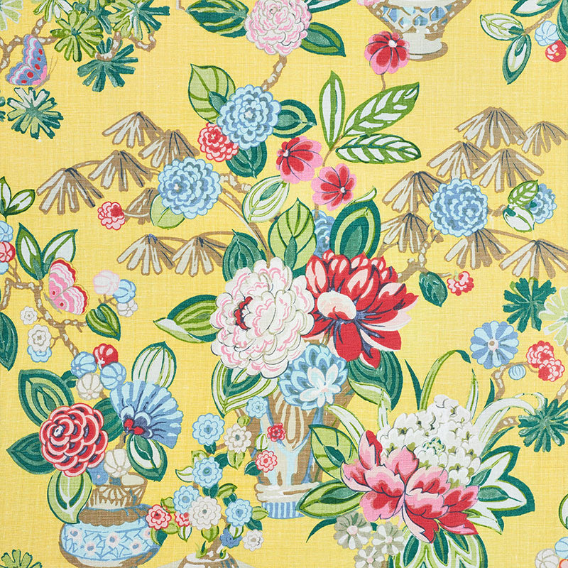 Bouquet Chinois Yellow 177290 by Schumacher Designer Fabric ORIENT EXPRESS See Sample THAILAND - </p><p>Repeat: Horizontal: 26 1/2" (67CM) and Vertical: 30" (76CM) 54" (137CM) - Swanky Fabrics -