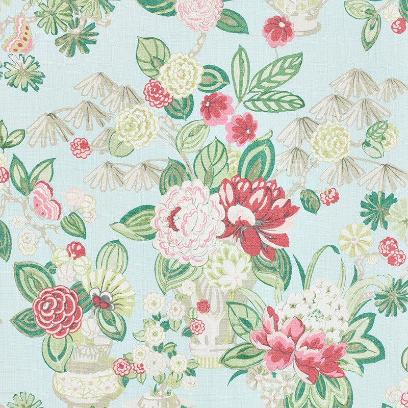 Bouquet Chinois Sky 177292 by Schumacher Designer Fabric Orient-Express 100% Linen Martindale 20,000 Horizontal: 26.5 and Vertical: 30 54 - Swanky Fabrics -