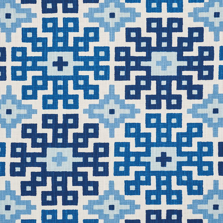 Palmetto Print Ocean 177451 by Schumacher Designer Fabric Happy-Together 100% Cotton Wyzenbeek 15,000 Horizontal: 26.75 and Vertical: 25.25 54 - Swanky Fabrics -