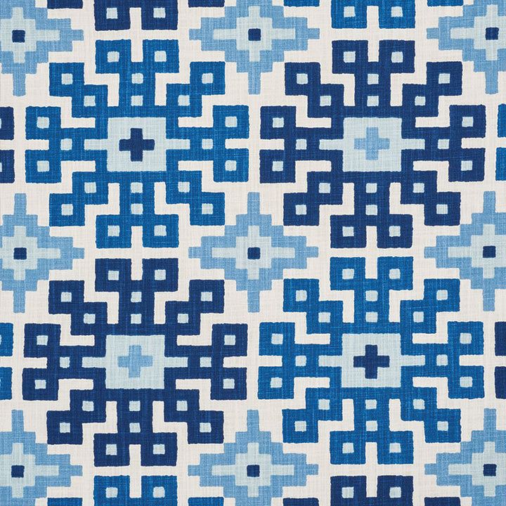 Palmetto Print Ocean 177451 by Schumacher Designer Fabric HAPPY TOGETHER See Sample ISRAEL - </p><p>Repeat: Horizontal: 26 3/4" (68CM) and Vertical: 25 1/4" (64CM) 54" (137CM) - Swanky Fabrics -
