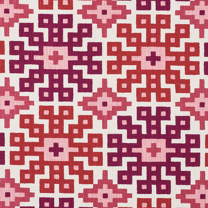 Palmetto Print Valentine 177452 by Schumacher Designer Fabric HAPPY TOGETHER See Sample ISRAEL - </p><p>Repeat: Horizontal: 26 3/4" (68CM) and Vertical: 25 1/4" (64CM) 54" (137CM) - Swanky Fabrics -