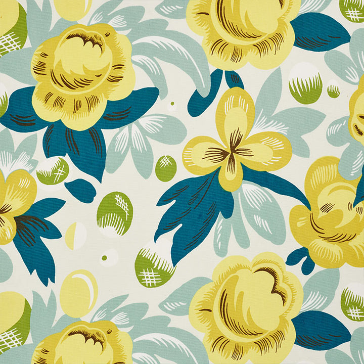 Juin Citron & Peacock 177532 by Schumacher Designer Fabric FLOWER POWER See Sample THAILAND - </p><p>Repeat: Horizontal: 27" (69CM) and Vertical: 15 1/2" (39CM) 54 1/4" (138CM) - Swanky Fabrics -