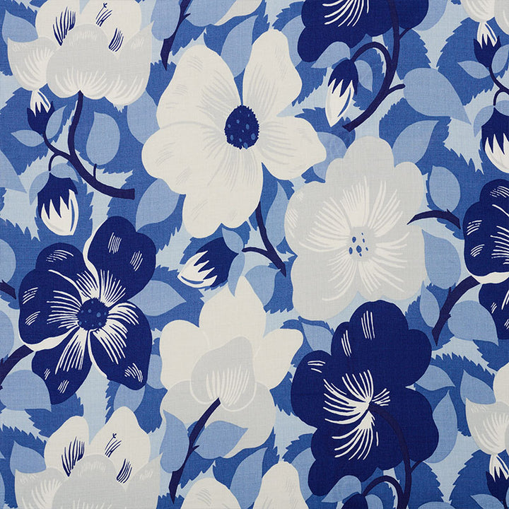 Magnolias Blues 177562 by Schumacher Designer Fabric FLOWER POWER LINEN 90% NYLON 10% UNITED KINGDOM </p><p>Repeat: Horizontal: 21 3/4" (55CM) and Vertical: 27" (69CM) 54.5 - Swanky Fabrics -