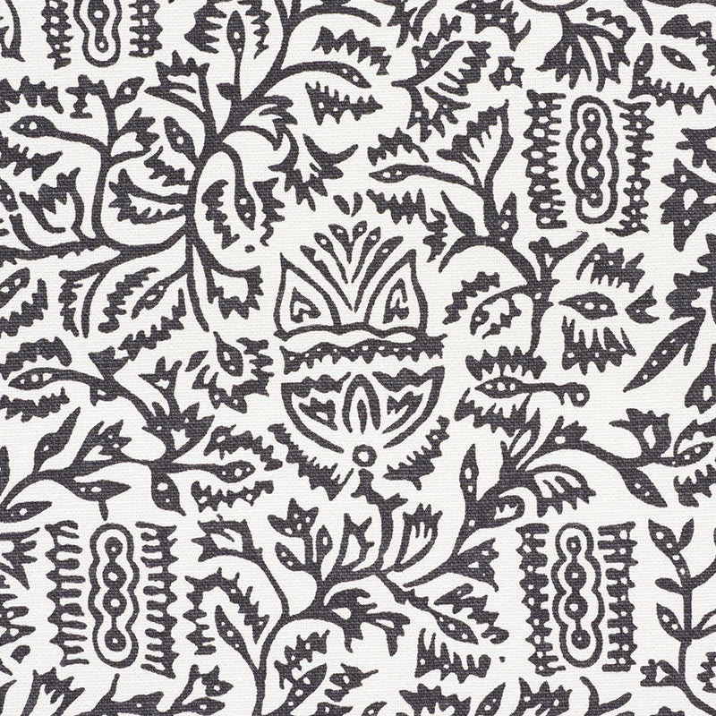 Morris Carbon 177772 by Schumacher Designer Fabric ESSENTIALS: SMALL-SCALE PRINTS COTTON 100% TURKEY WYZENBEEK 15,000 </p><p>Repeat: Horizontal: 9" (23CM) and Vertical: 8 1/2" (22CM) 54.5 - Swanky Fabrics -