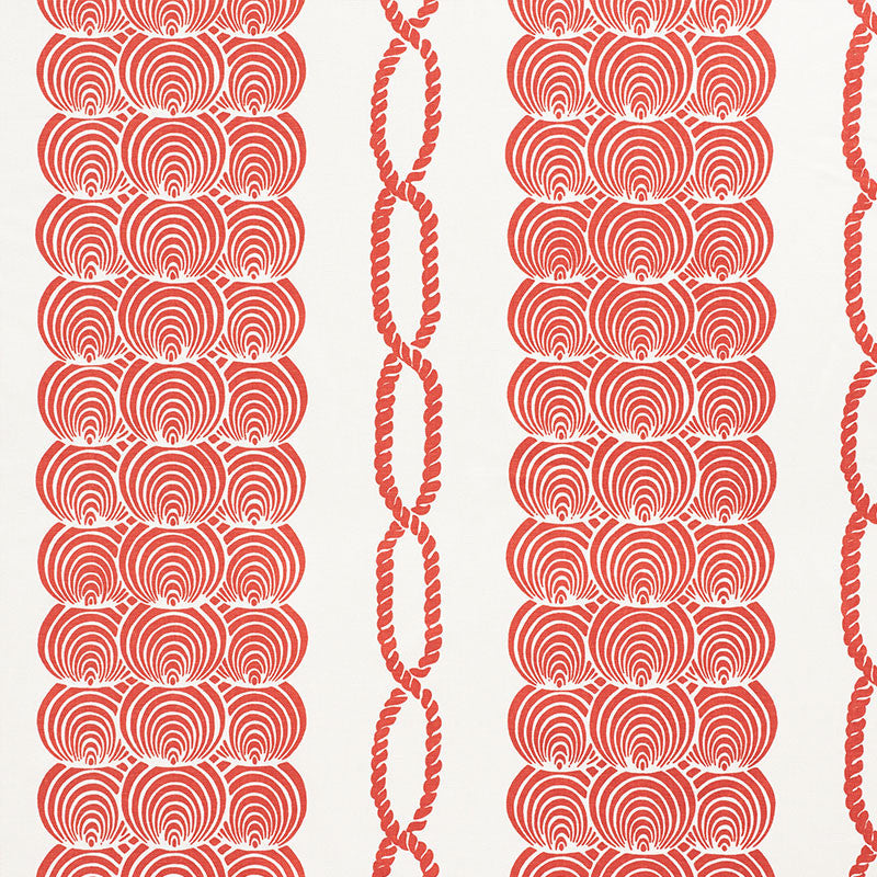 Coralline Red 177783 by Schumacher Designer Fabric NAUTILUS See Sample UNITED STATES OF AMERICA MEDIUM DUTY </p><p>Repeat: Horizontal: 35 3/4" (91CM) and Vertical: 25" (64CM) 54" (137CM) - Swanky Fabrics -