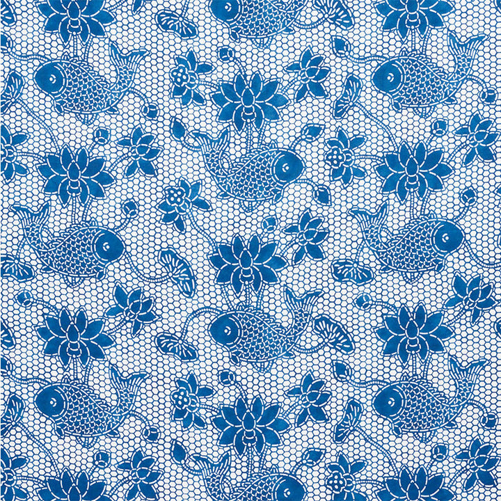 Lotus Batik Indigo 177790 by Schumacher Designer Fabric NAUTILUS See Sample ITALY - </p><p>Repeat: Horizontal: 26" (66CM) and Vertical: 24 1/2" (62CM) 55" (140CM) - Swanky Fabrics -