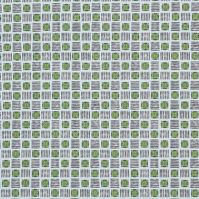 Mottley Grid Sky & Putting Green 177862 by Schumacher Designer Fabric CELERIE KEMBLE See Sample UNITED STATES OF AMERICA MEDIUM DUTY </p><p>Repeat: Horizontal: 9" (23CM) and Vertical: 12 1/2" (32CM) 54 3/4" (139CM) - Swanky Fabrics -