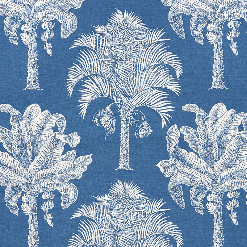 Grand Palms Blue 178002 by Schumacher Designer Fabric New-Traditional 55% Linen, 45% Cotton Wyzenbeek 15,000 Horizontal: 27 and Vertical: 25 54 - Swanky Fabrics -