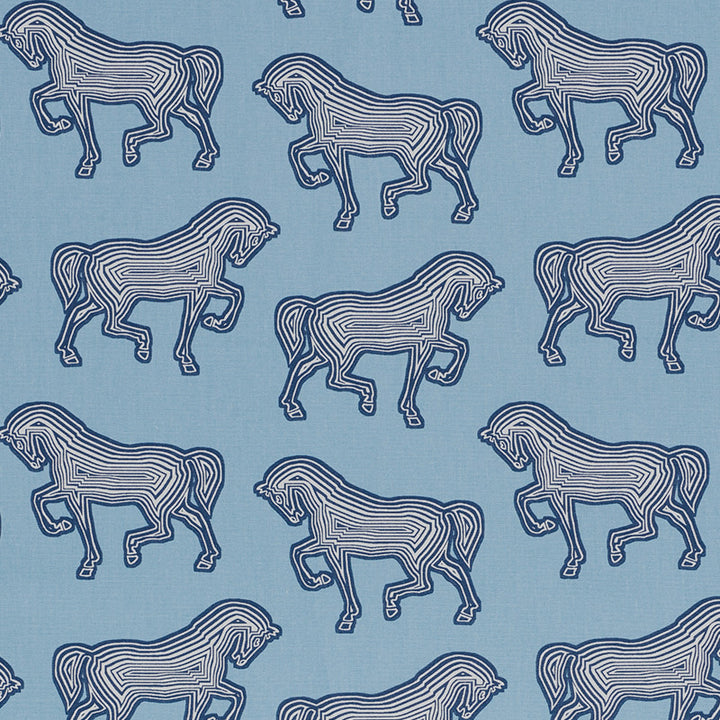 Faubourg Blue 178011 by Schumacher Designer Fabric CLUB CAVALIER COTTON 100% UNITED STATES OF AMERICA WYZENBEEK 15,000 </p><p>Repeat: Horizontal: 10 3/4" (27CM) and Vertical: 8 1/2" (22CM) 54.5 - Swanky Fabrics -