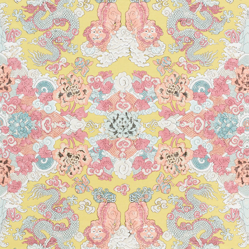 Magic Mountain Dragon Yellow 178052 by Schumacher Designer Fabric FREE SPIRIT See Sample UNITED KINGDOM - </p><p>Repeat: Horizontal: 27 1/4" (69CM) and Vertical: 62" (157CM) 54 3/4" (139CM) - Swanky Fabrics -