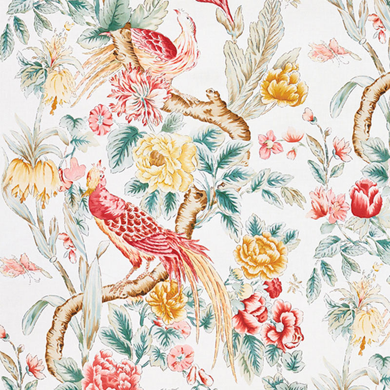 Majestic Garden Rose & Celadon 178161 by Schumacher Designer Fabric SCHUMACHER CLASSICS See Sample THAILAND - </p><p>Repeat: Horizontal: 26" (66CM) and Vertical: 38" (96CM) 52 1/2" (133CM) - Swanky Fabrics -