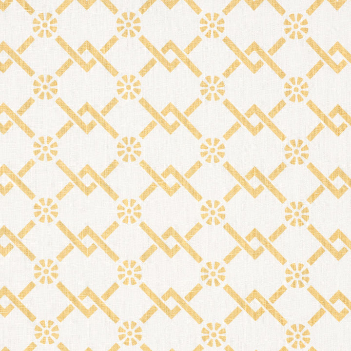 Fretwork Flower Saffron 178311 by Schumacher Designer Fabric TIMOTHY CORRIGAN LINEN 100% UNITED STATES OF AMERICA WYZENBEEK 15,000 </p><p>Repeat: Horizontal: 2 3/4" (7CM) and Vertical: 1 7/8" (5CM) 54 - Swanky Fabrics -
