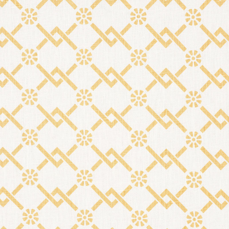 Fretwork Flower Saffron 178311 by Schumacher Fabric Schumacher Fabric Fretwork Flower Saffron 178311Fabric LINEN 100% UNITED STATES OF AMERICA </p><p>Repeat: H: HORZ. 2 3/4" (7CM) , V: VERT. 1 7/8" (5CM) 54 - Fabric Carolina -
