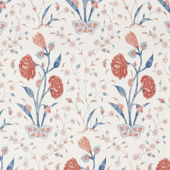 Khilana Floral Delft & Rose 178330 by Schumacher Designer Fabric PALAMPORE LINEN 66% COTTON 34% THAILAND MARTINDALE 20,000 </p><p>Repeat: Horizontal: 6 3/4" (17CM) and Vertical: 30 3/4" (78CM) 54.25 - Swanky Fabrics -