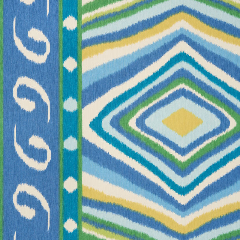 Terence Ikat Peacock 178582 by Schumacher Designer Fabric JOHNSON HARTIG FOR LIBERTINE COTTON 100% SWITZERLAND </p><p>Repeat: Horizontal: 56" (142CM) and Vertical: 30 1/2" (77CM) 56 - Swanky Fabrics -