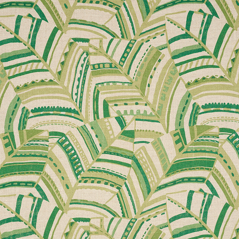Deco Leaves Palm 178650 by Schumacher Designer Fabric TROPICANA LINEN 100% UNITED KINGDOM </p><p>Repeat: Horizontal: 18" (46CM) and Vertical: 19 1/2" (50CM) 55.5 - Swanky Fabrics -