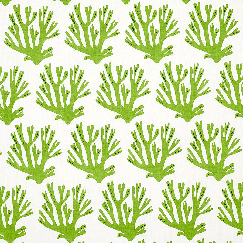 Coral Green 179101 by Schumacher Designer Fabric MOLLY MAHON PRINTS LINEN 60% COTTON 30% THAILAND MARTINDALE 20000 </p><p>Repeat: Horizontal: 6 3/4" (17CM) and Vertical: 13 1/2" (34CM) 54 - Swanky Fabrics -