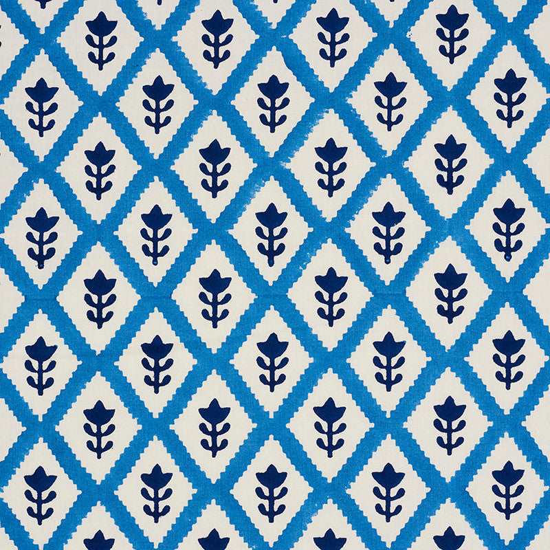 Buti Blue 179230 by Schumacher Designer Fabric MOLLY MAHON HAND BLOCK PRINTS See Sample INDIA - </p><p>Repeat: Horizontal: 2" (5CM) and Vertical: 2 1/4 (6CM) 53" (135CM) - Swanky Fabrics -