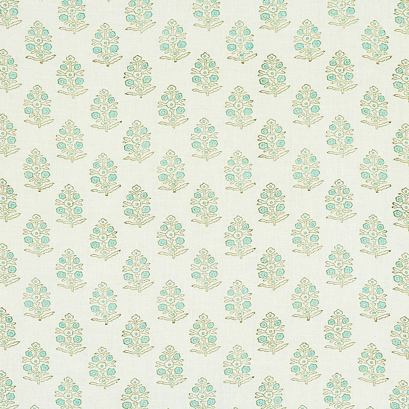 Aditi Hand Blocked Print Green 179361 by Schumacher Designer Fabric JACARANDA LINEN 100% INDIA </p><p>Repeat: Horizontal: 3" (8CM) and Vertical: 3" (8CM) 54 - Swanky Fabrics -