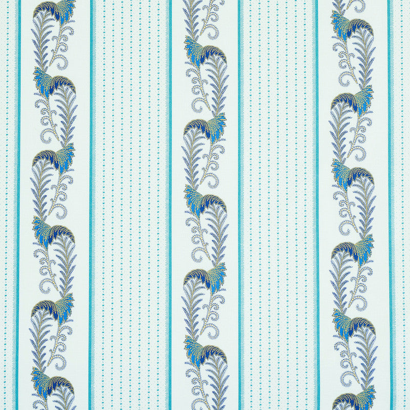 Aleksy Stripe Teal 179381 by Schumacher Fabric Schumacher Fabric Aleksy Stripe Teal 179381Fabric COTTON 100% UNITED KINGDOM </p><p>Repeat: H: HORZ. 18" (46CM) , V: VERT. 27" (69CM) 54 - Fabric Carolina -