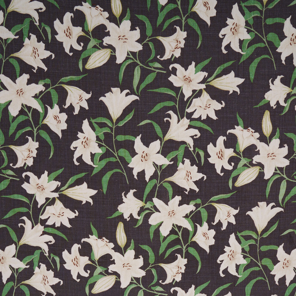 Scattered Lilies Charcoal 180302 by Schumacher Fabric Schumacher Fabric Scattered Lilies Charcoal 180302Fabric LINEN 100% THAILAND </p><p>Repeat: H: HORZ. 13" (33CM), V: VERT. 20 5/6" (53CM) 54" (137CM) - Fabric Carolina -