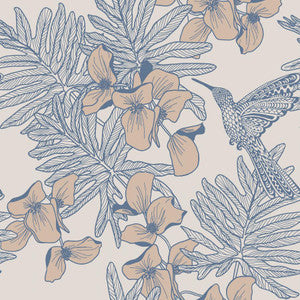 Hummingbird (Wp) # 02 Lagoon by 1838 Wallcoverings Designer Wallpaper