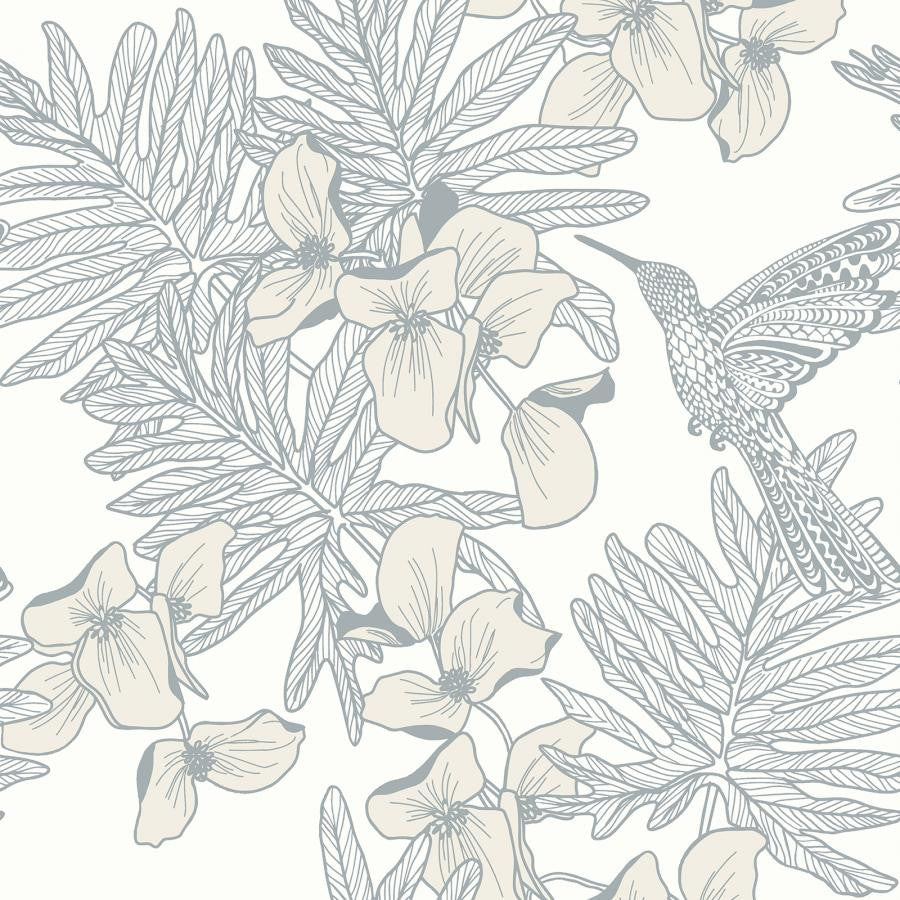 Hummingbird (Wp) # 05 Mist by 1838 Wallcoverings Designer Wallpaper Aurora STRAIGHT PASTE THE WALL UNITED KINGDOM V-21" 20.5"X11YD - Swanky Fabrics -