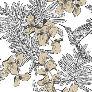 Hummingbird (Wp) # 06 Jet by 1838 Wallcoverings Designer Wallpaper